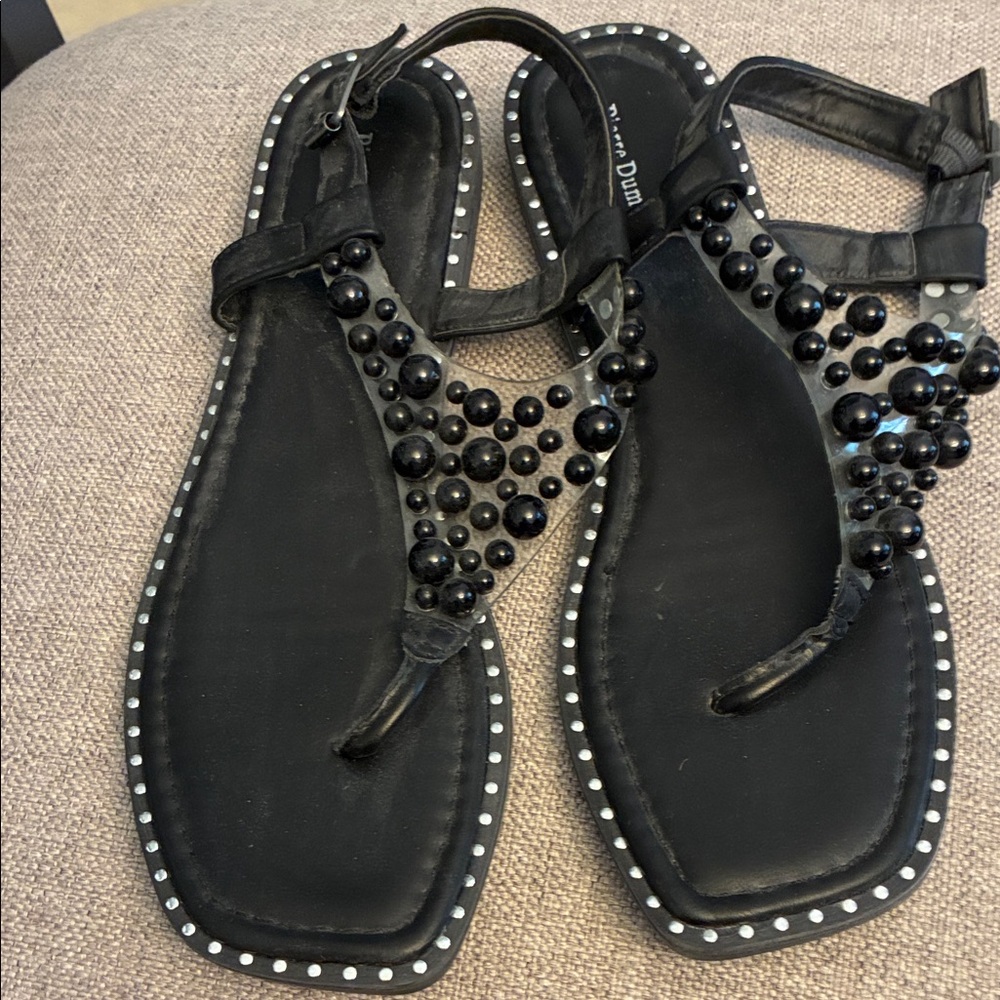 Dune London Black Beaded Sandals with Silver Accents